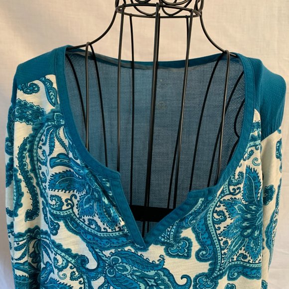 St John's Bay 2X Teal & White Floral Tunic with Teal Back - Picture 2 of 9